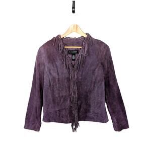 Y2K Suede Fringe Jacket Medium Western Boho Chic 70s Cowgirl Washable Purple NWT